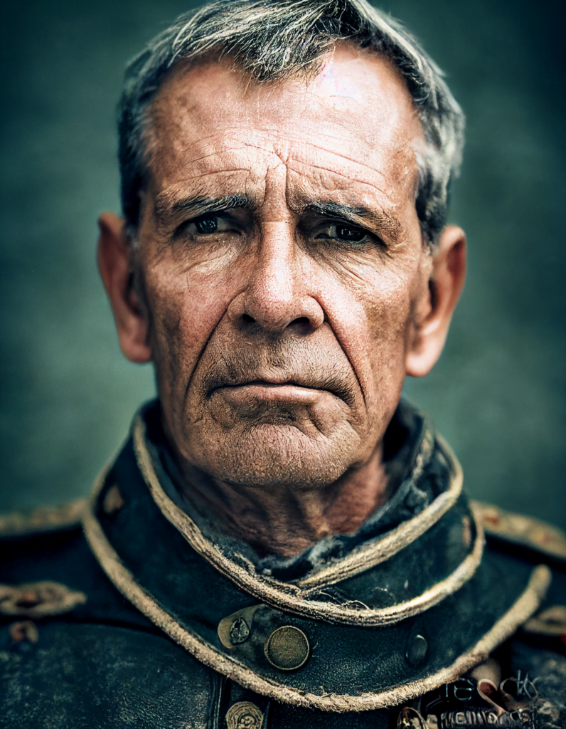 photograph close up portrait 62-year-old tough decorated general