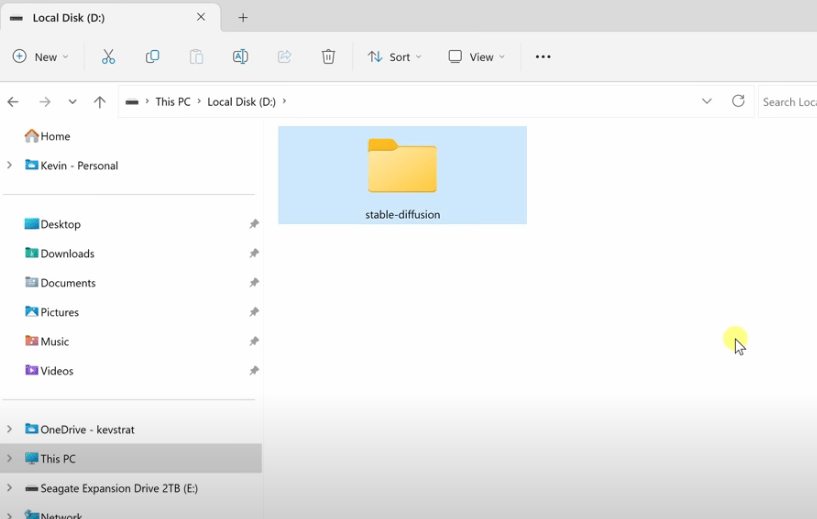 Right-click and select "New Folder," then type in "Stable Diffusion." 