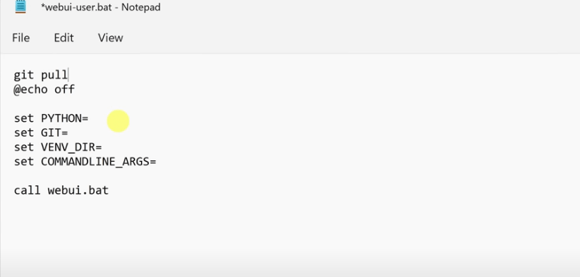 Open this directory in notepad and write git pull at the top.