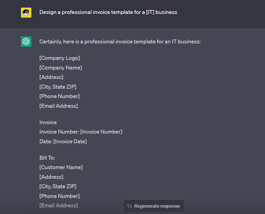 ChatGPT Prompts for Creating Invoicing Templates
