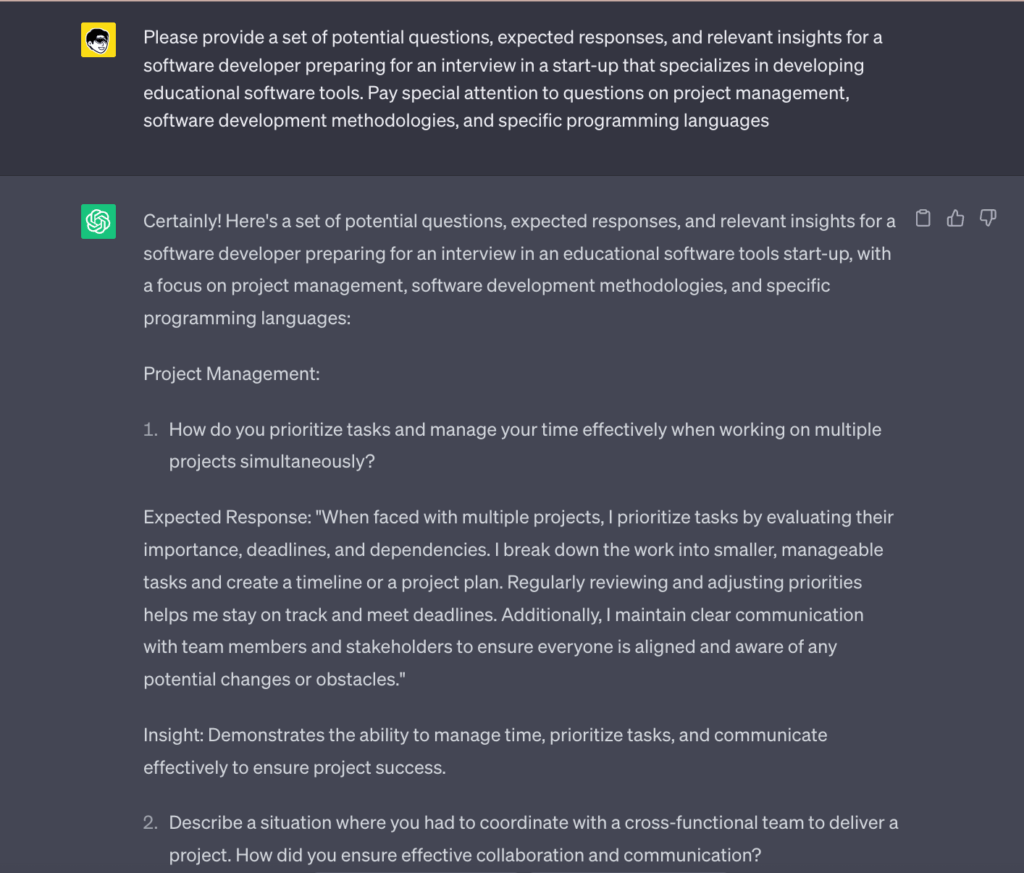 Interview preparation prompts for ChatGPT for Software developer