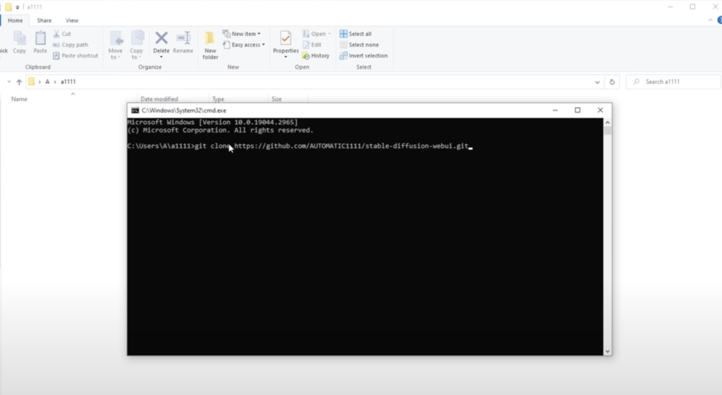 Type git clone https://github.com/AUTOMATIC1111/stable-diffusion-webui.git and hit Enter to install WebUI