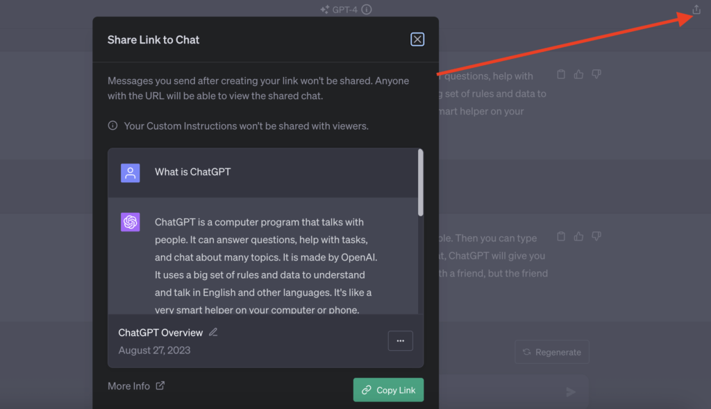 Share your CHATGPT chat by clicking an up arrow