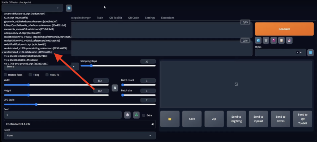 Use rev animated checkpoint