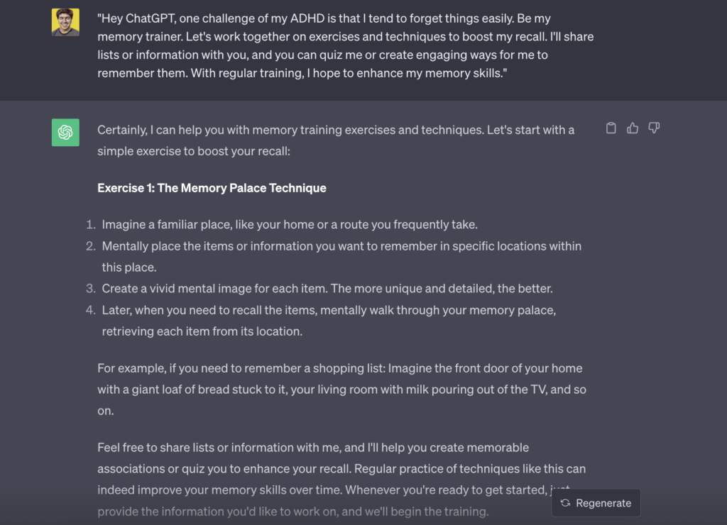 Remembering problems can be tackled with chatgpt prompts