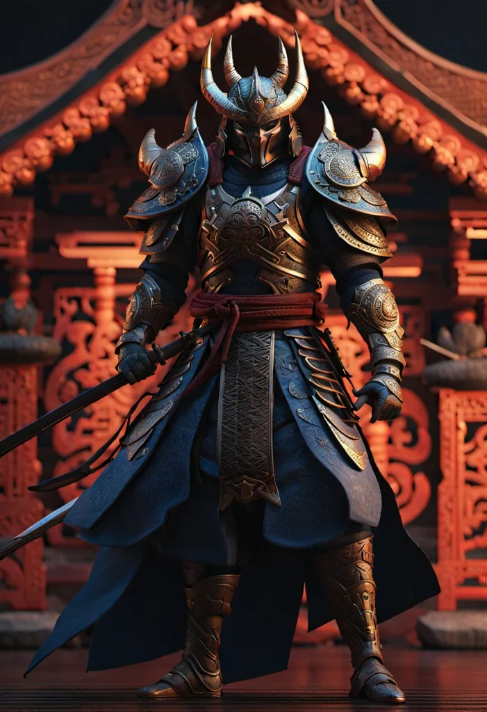 japanese devil samurai standing majestically with kitana prompt