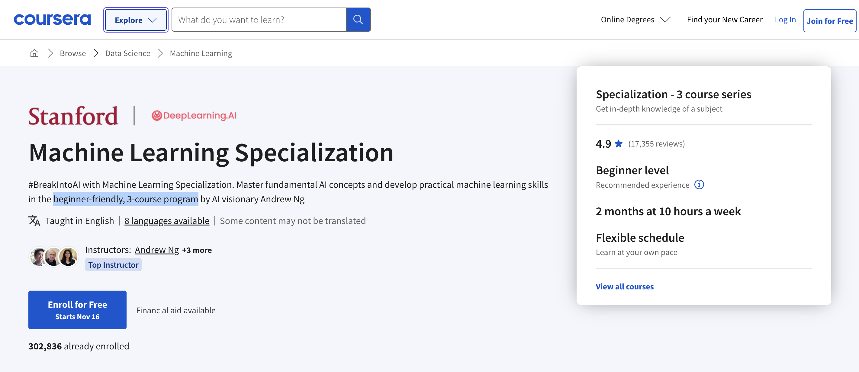 Machine Learning Specialization by Stanford