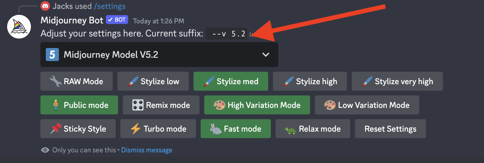 change current version of Midjourney to V5