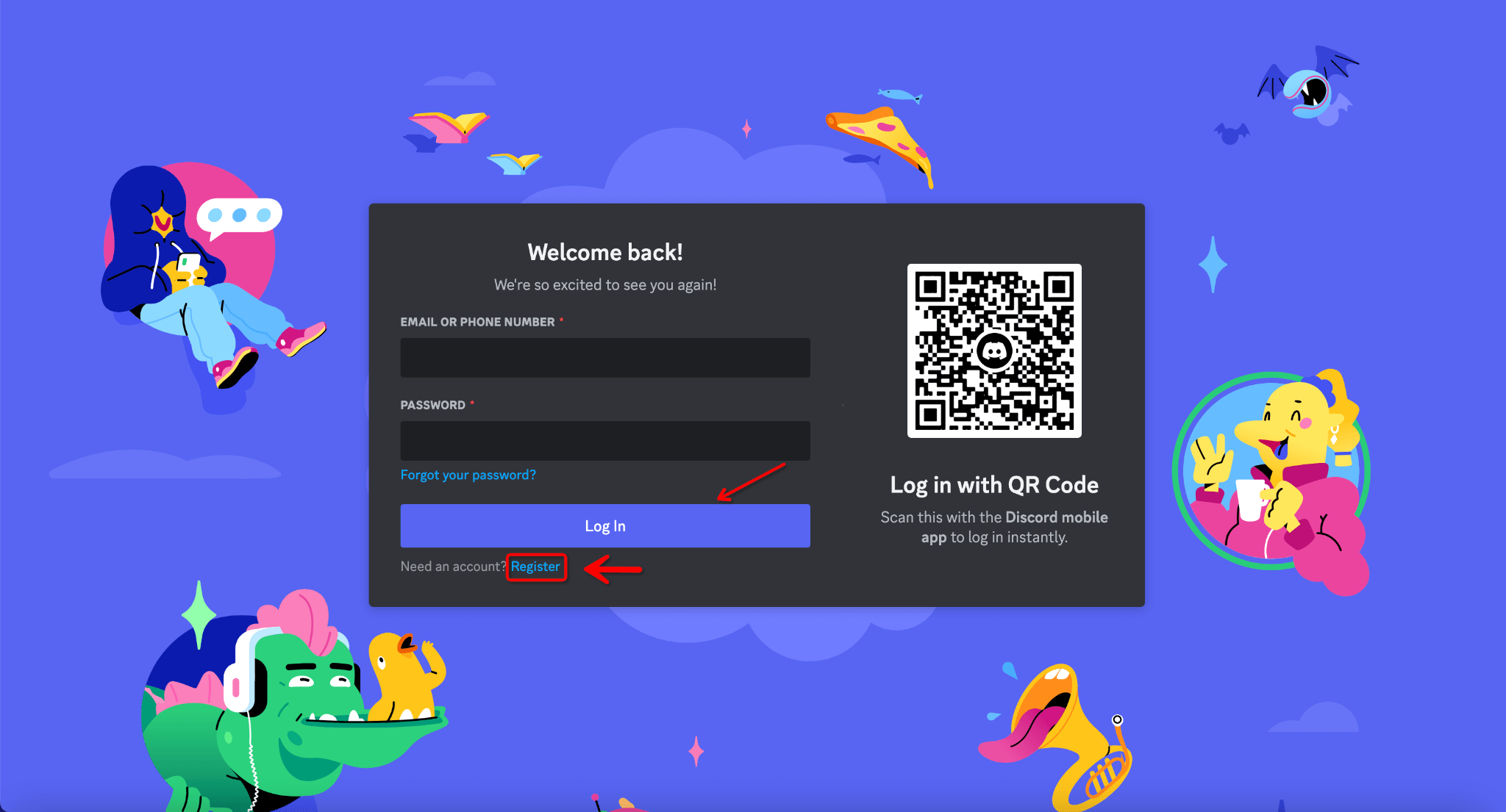 Discord login register page
