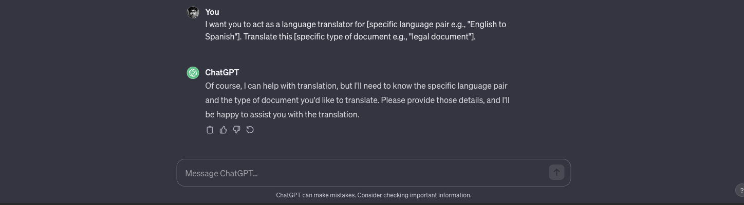 act as a language translator chatgpt prompt