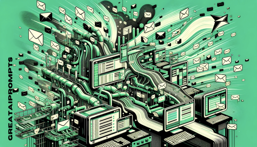 illustration showing mass emails sent out by a central domain computer best chatGPT Prompts for email marketing