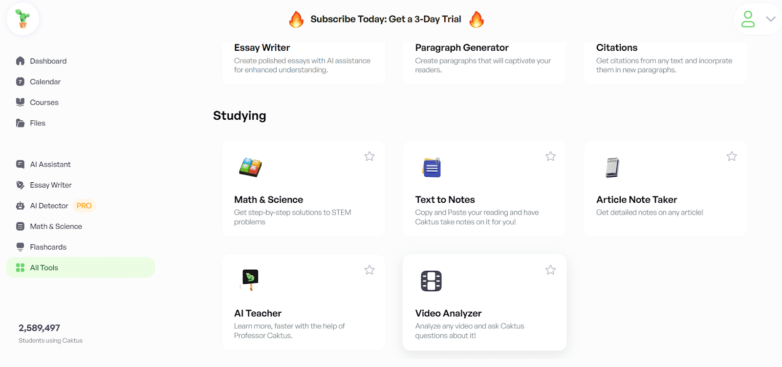 Caktus AI's study tools