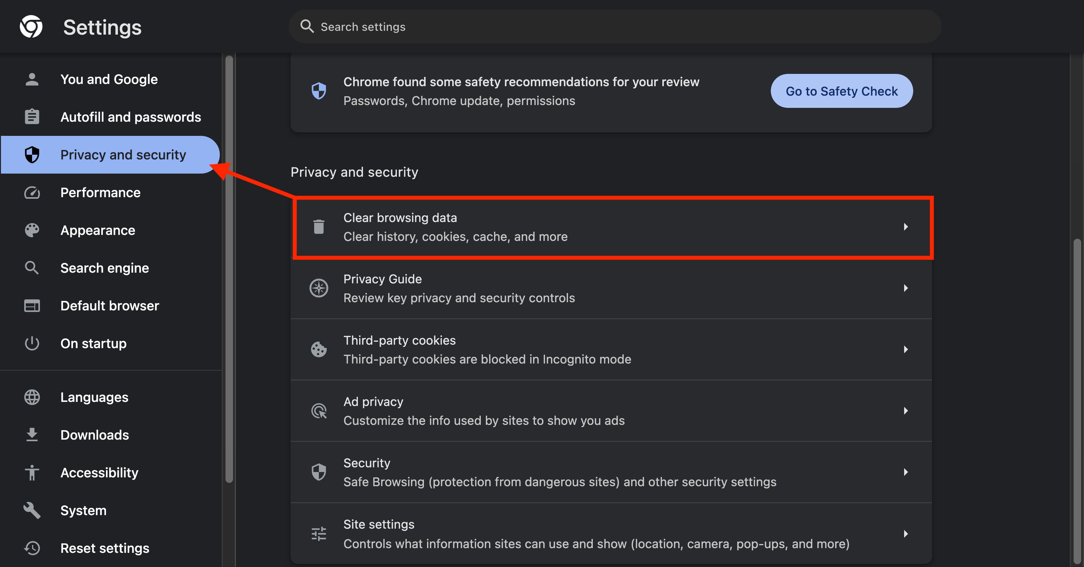 chrome privacy settings