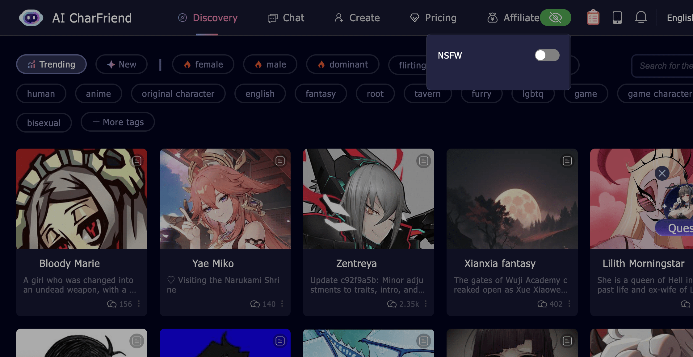 nsfw filter on charfriend