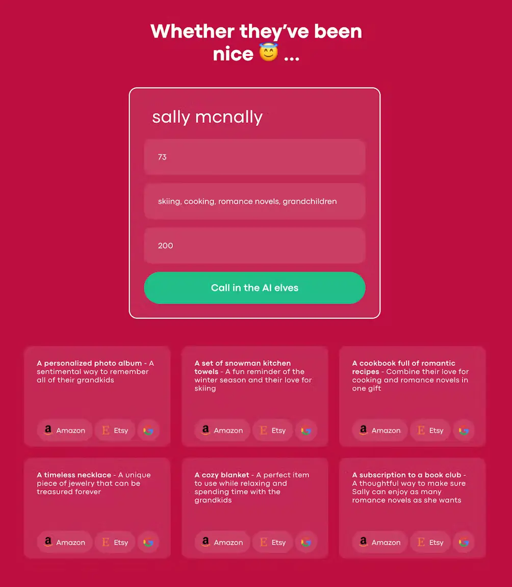 brings gift suggestions from Etsy, Amazon and Google using AI